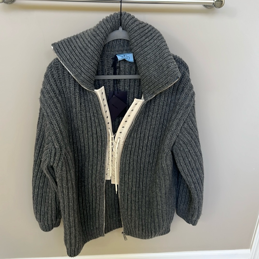 Prada cable knit sweater with leather corset